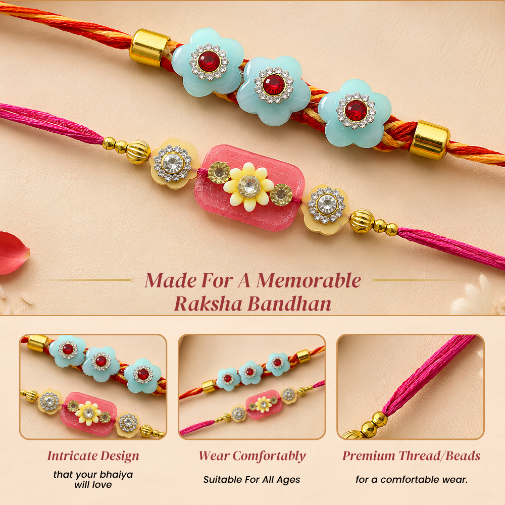 Men’s Colourful Floral Rakhi Duo – 2pc Set Rakhi for Brother