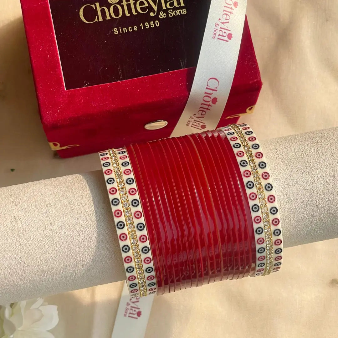 Pure Pearl Classic Heritage Diamond Maroon Chooda Set of 21