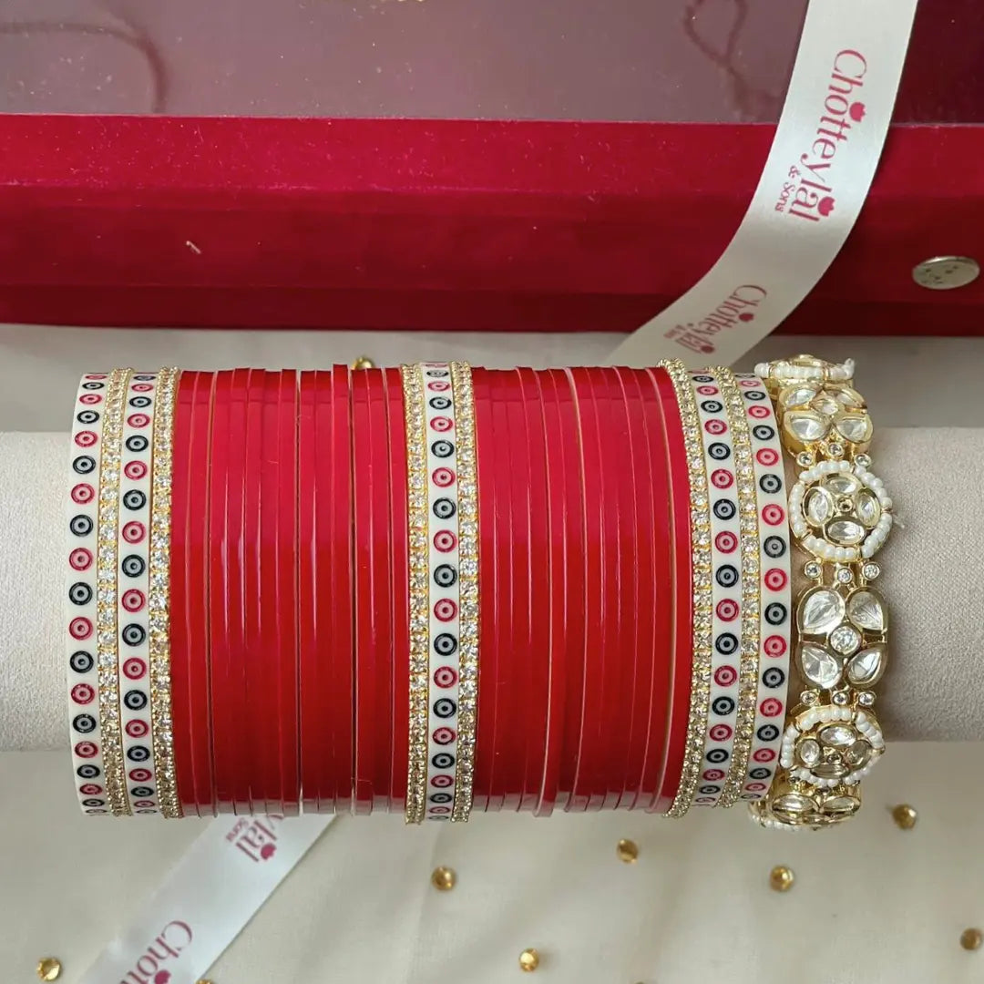 Pure Pearl Heritage Diamond Dark Red Chooda Set of 31