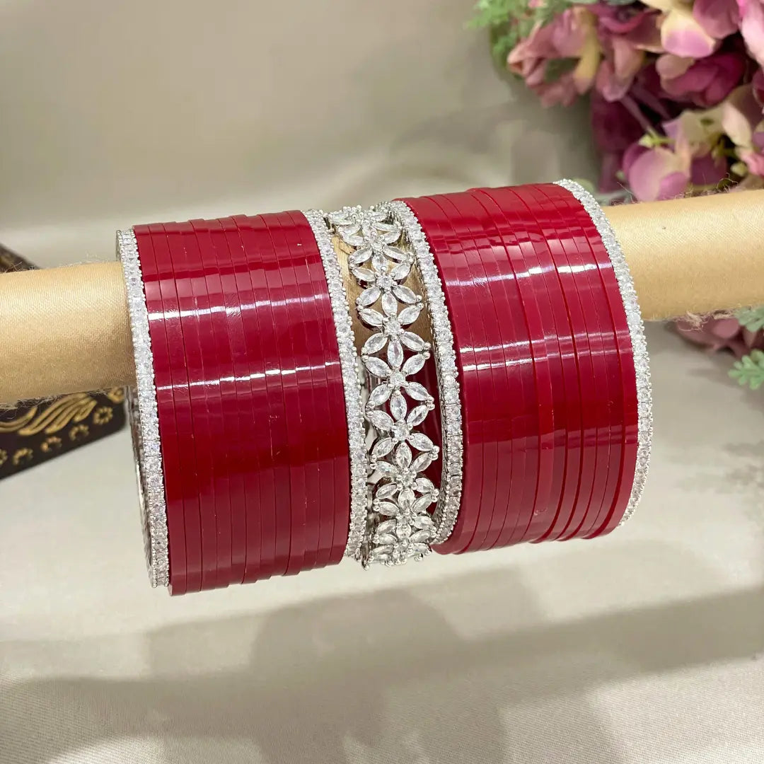 Maroon Punajbi Chura Set With AD Bangles Latest Chura Design