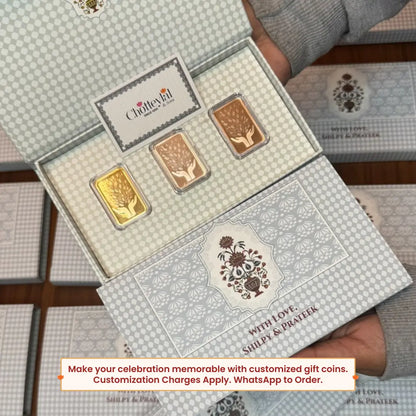 999 Pure Leaf in Hand Silver 15 gm Tri Colour Coin With White box