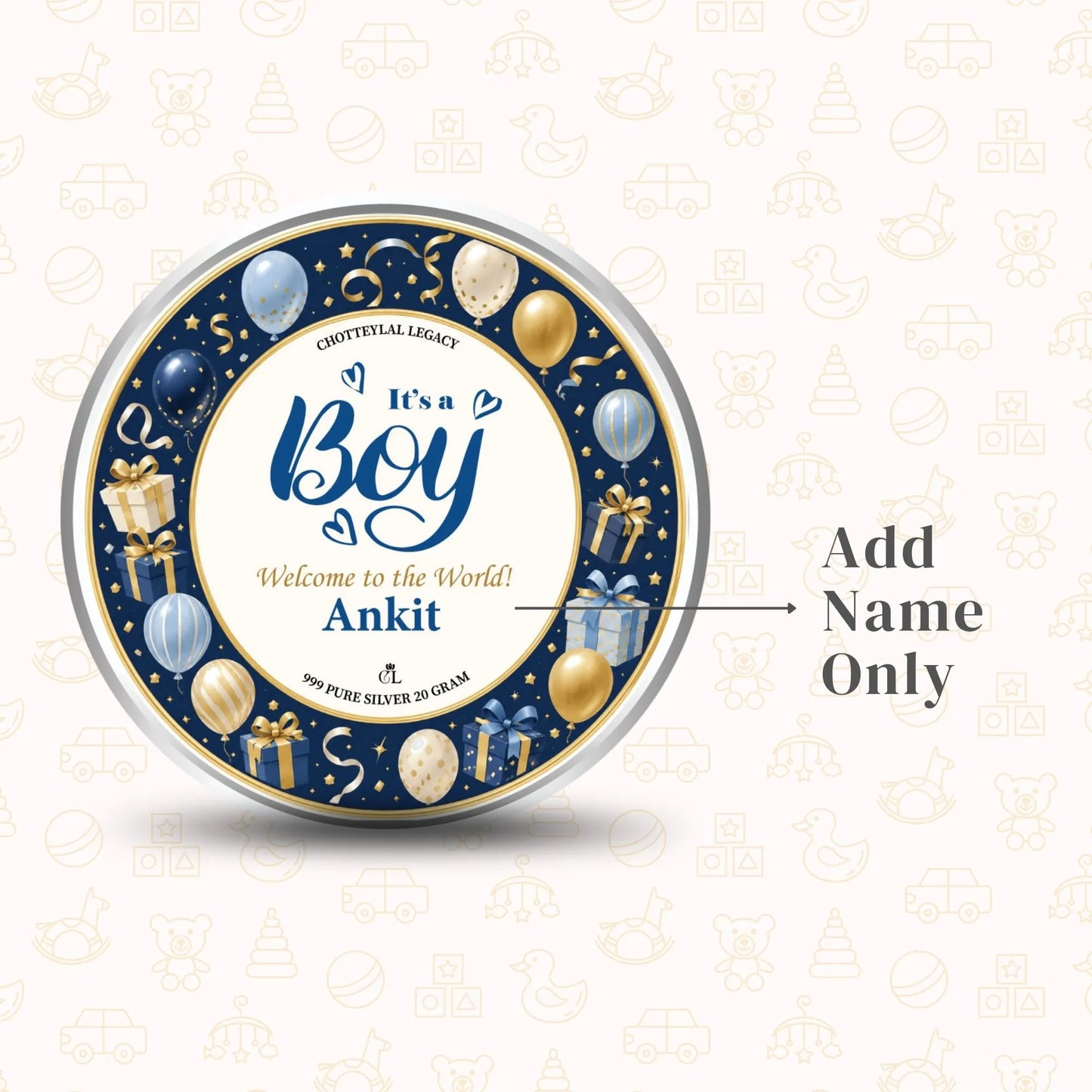 Chotteylal & Sons Customised New Born Baby Boy Silver Coin