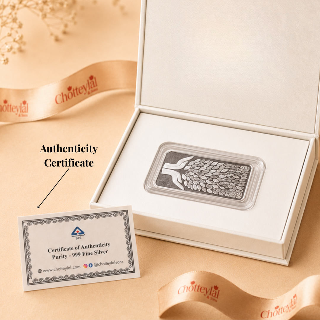 Leaf In Hand Blessings - 999 Silver Bar Coin, Single (Multiple Weights)