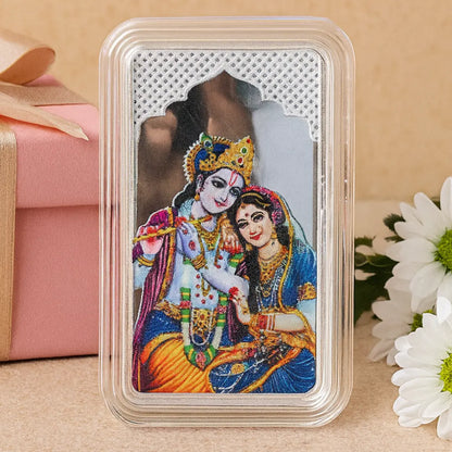Shri Radha Krishna Ji, UV Printed, Bar Shape, Single (10 Gram), 999 Purity Silver Coin - Ready To Ship