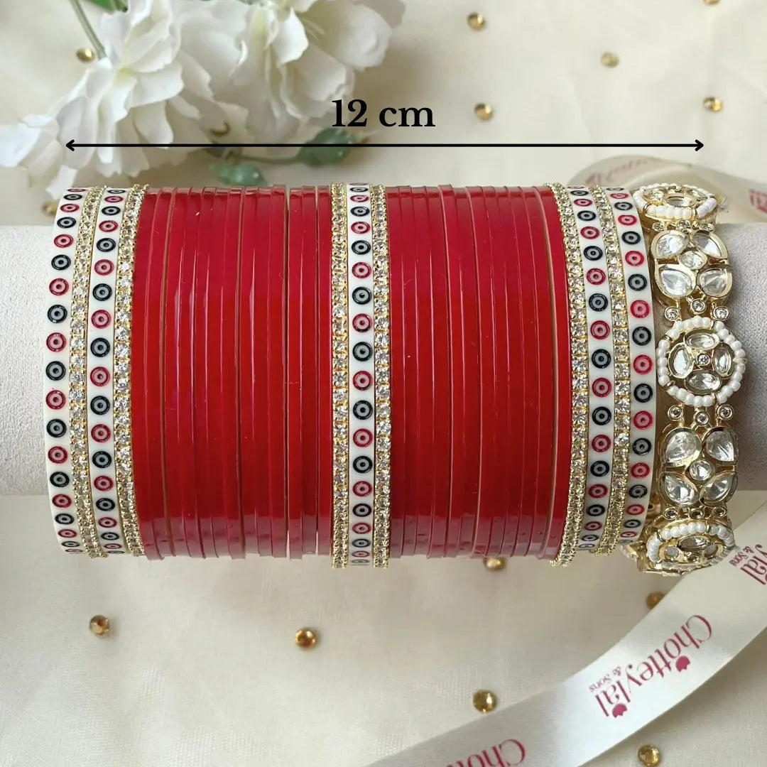 Pure Pearl Heritage Diamond Dark Red Chooda Set of 31