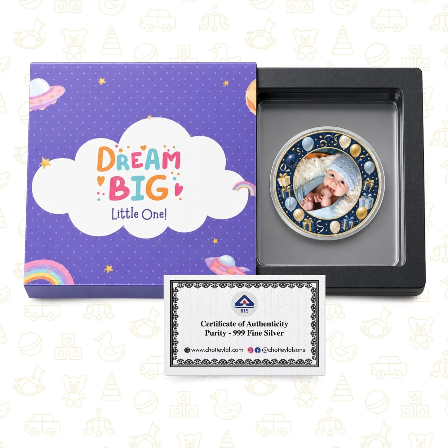 Chotteylal & Sons Customised New Born Baby Boy Silver Coin