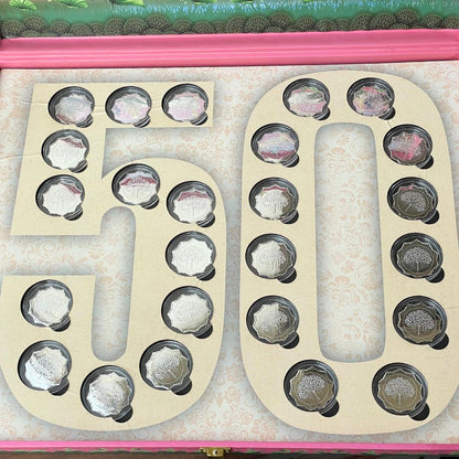 Celebration 50 Coin Box, Banyan Tree Design, Lotus Shape, Set of 25 Coins (2 Gram Each), 999 Purity - Ready To Ship