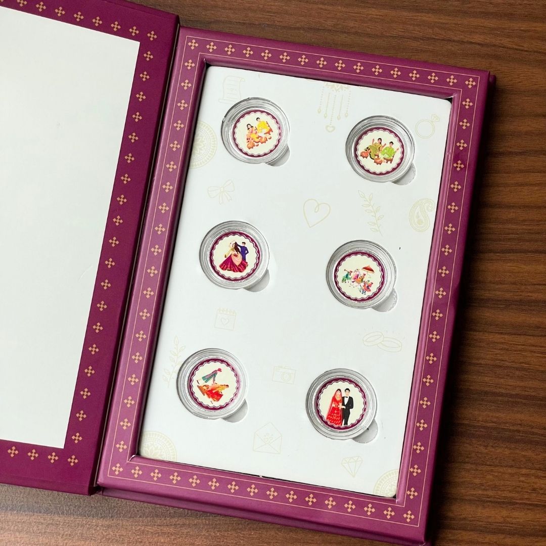 SubhVivah, Silver, Red Folder Box, 6 Coins (1 GM Each), 999 Purity Silver Coins