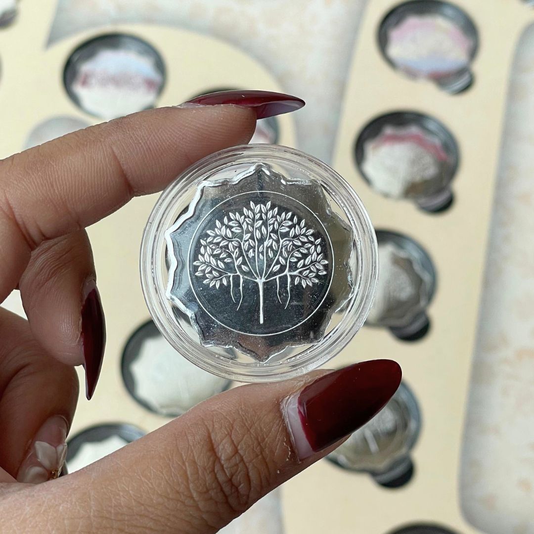 Celebration 50 Coin Box, Banyan Tree Design, Lotus Shape, Set of 25 Coins (2 Gram Each), 999 Purity - Ready To Ship