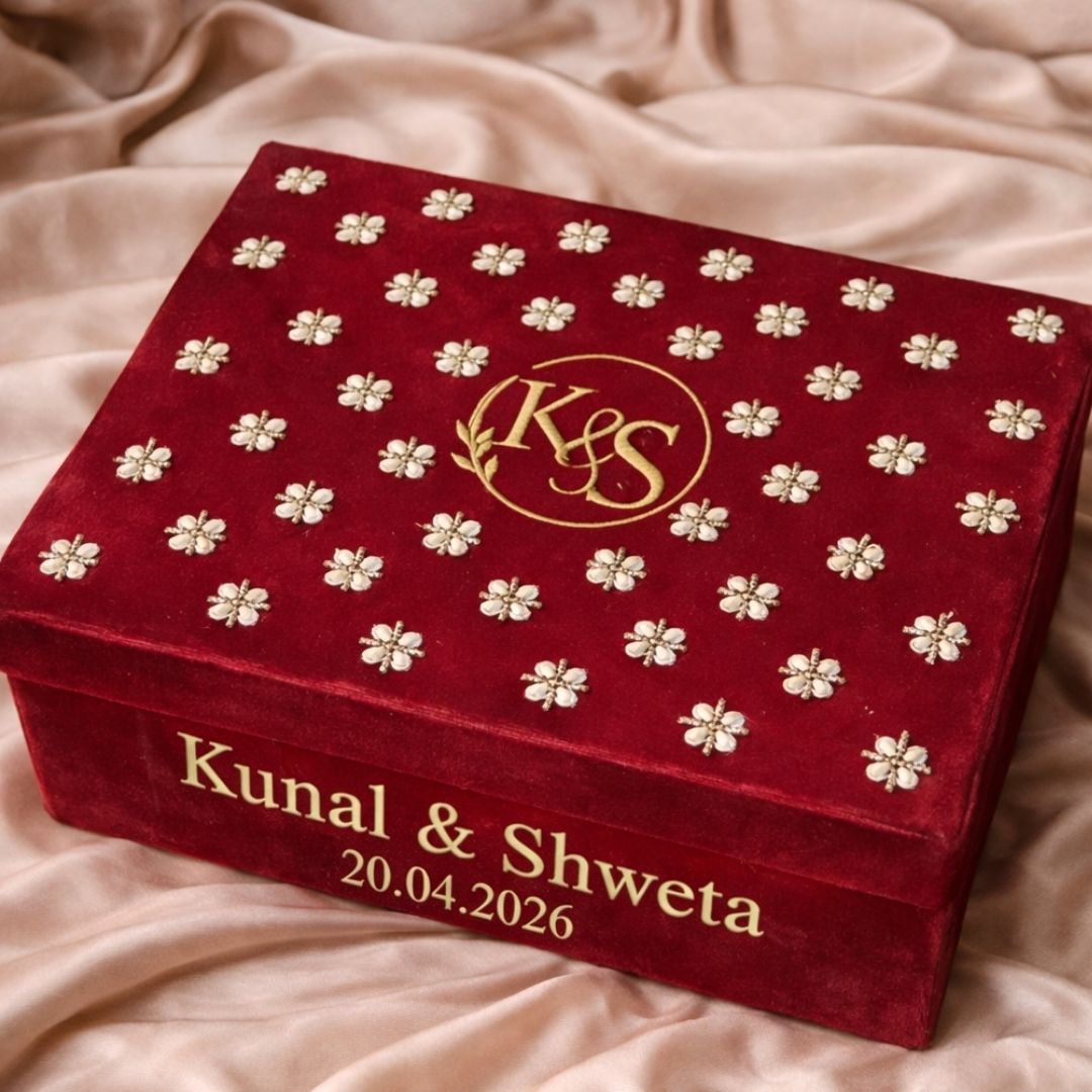 Premium Dark Red Customised Chooda Box with Logo & Text | Heritage ...