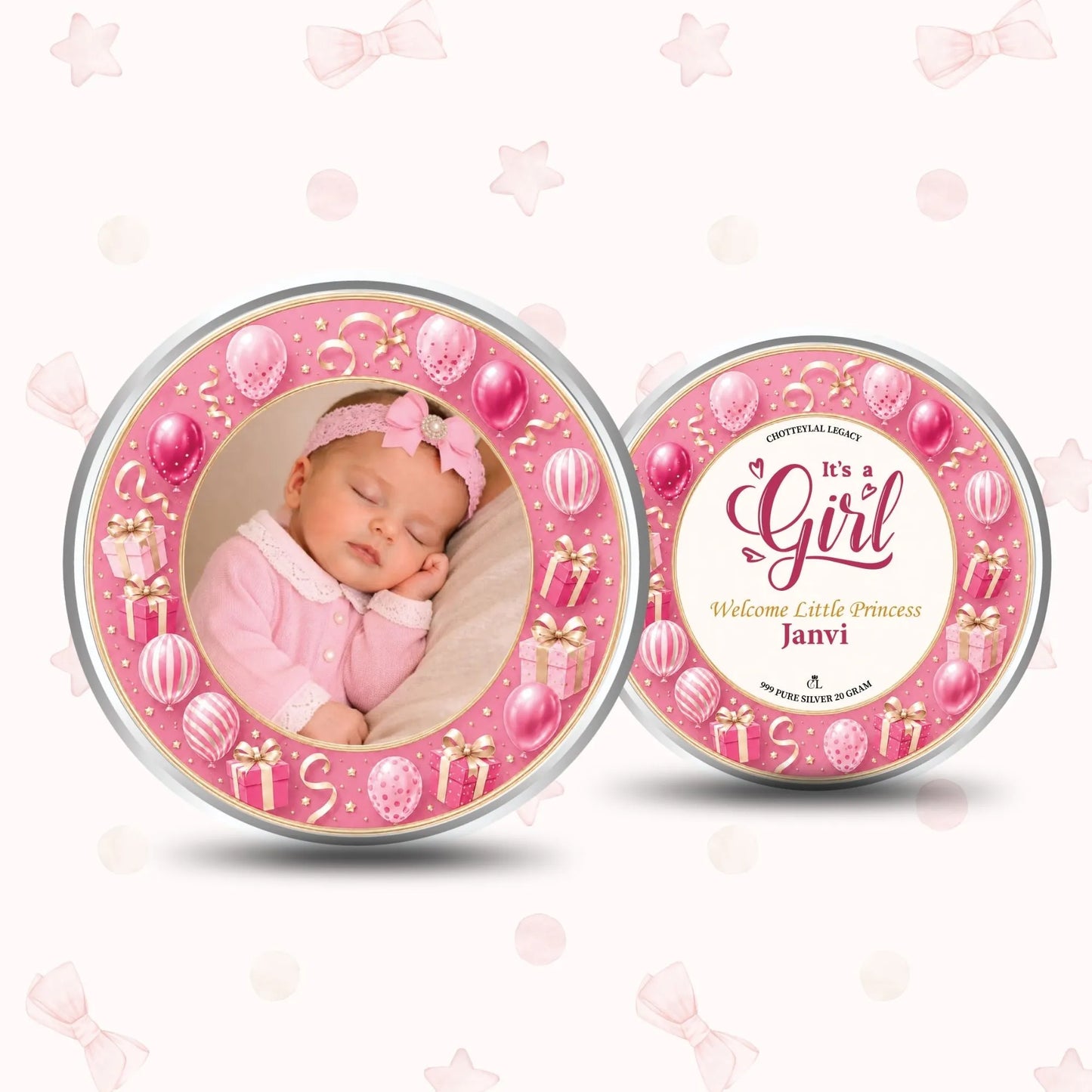 Chotteylal & Sons Customised New Born Baby Girl Silver Coin