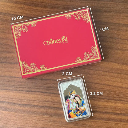 Shri Radha Krishna Ji, UV Printed, Bar Shape, Single (10 Gram), 999 Purity Silver Coin - Ready To Ship