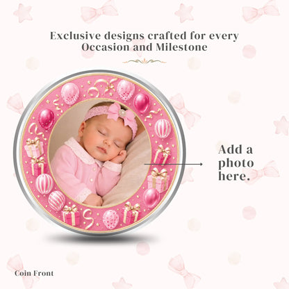 It's A Girl Silver Coin For Baby Announcements - Add Photo & Name