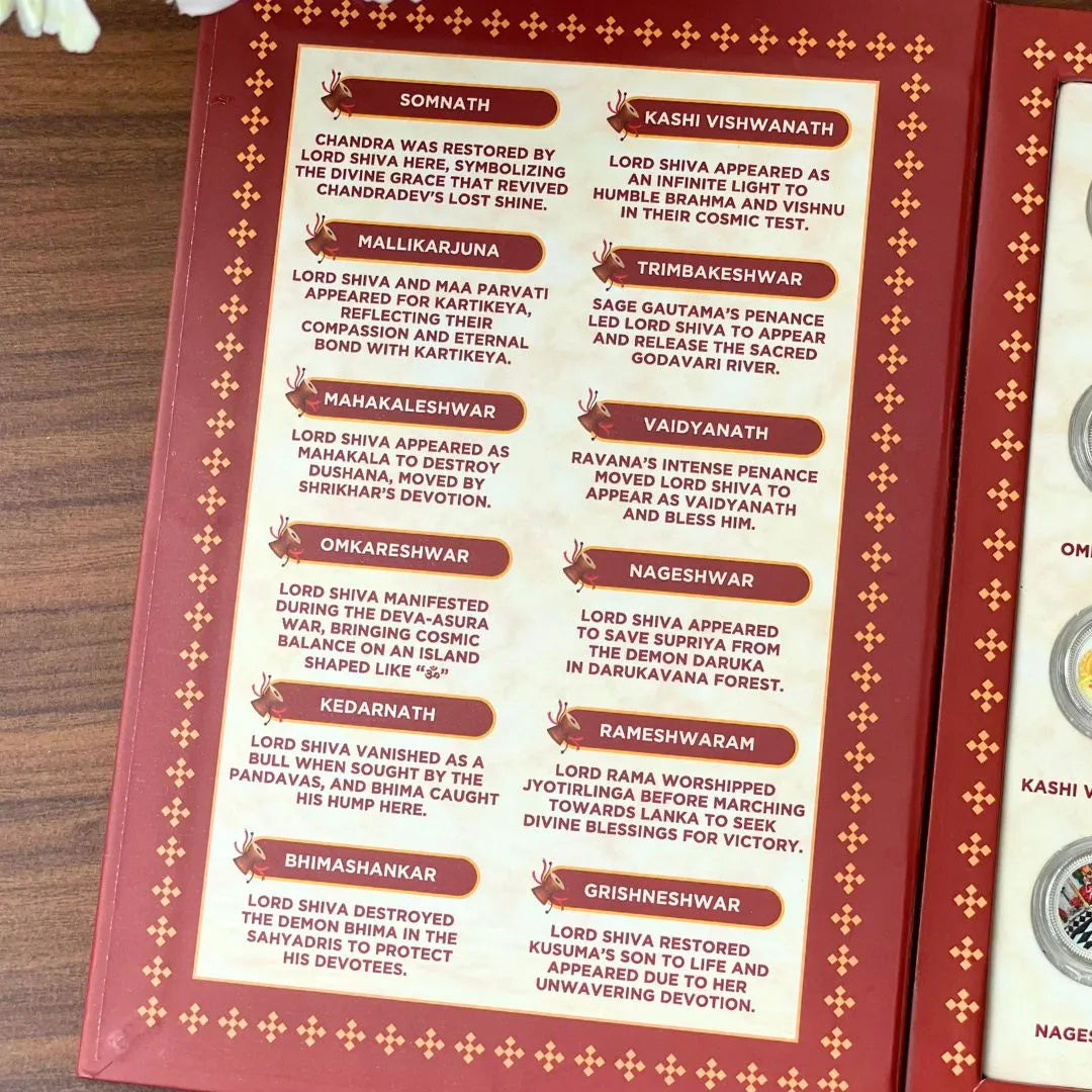 12 Jyotirling, Silver, Folder Box, 12 Coin (1 gm Each), 999 Purity Silver Coins