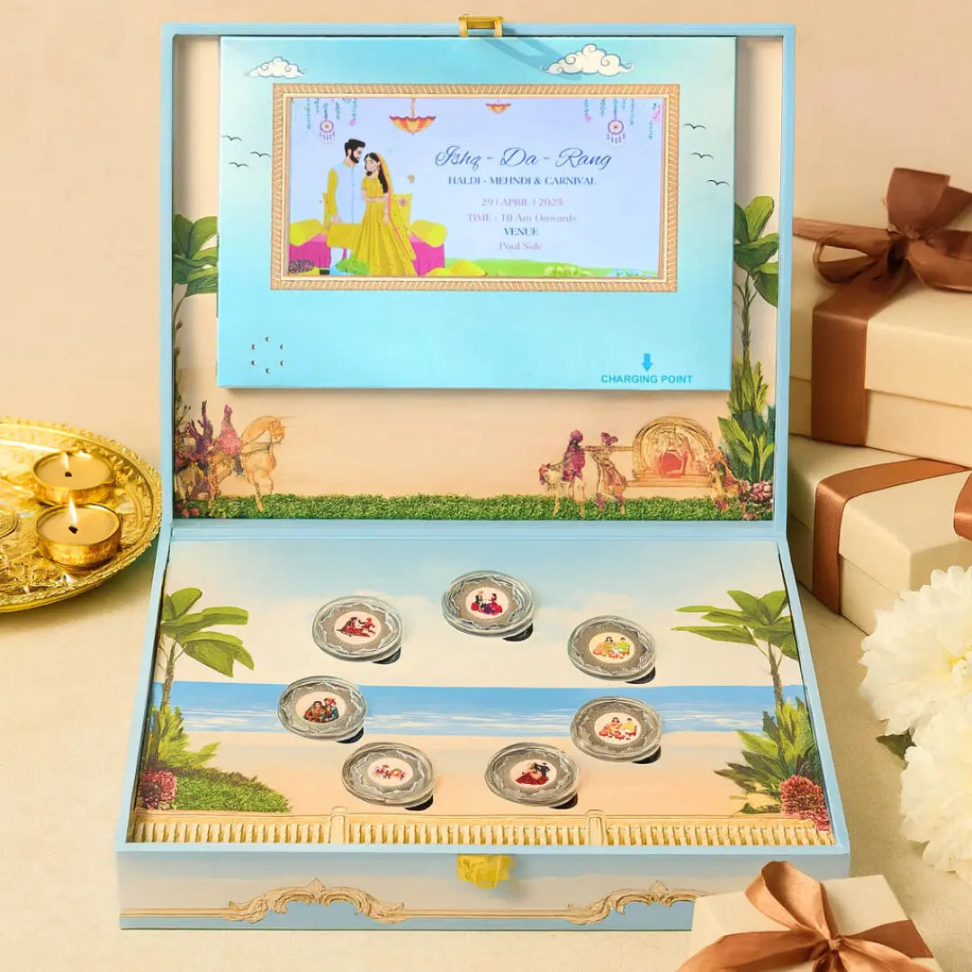 Musical 7 Vachan Coin Box With LED Screen, UV Printed, Round Shape, 999 Purity - Ready To Ship