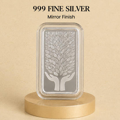 A Century of Blessings – 100g 999 Silver Leaf In Hand Bar