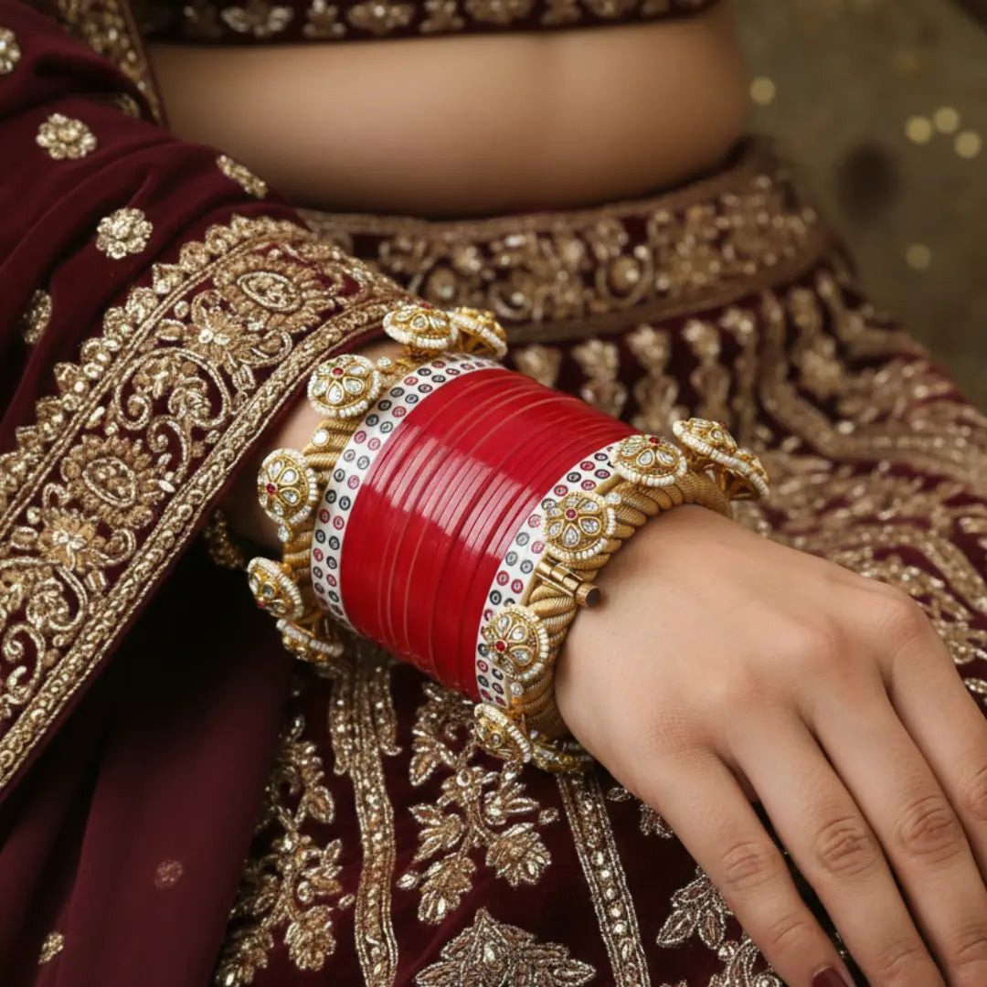 Pure Pearl Classic Kundan Diamond Red Chooda Set of 21