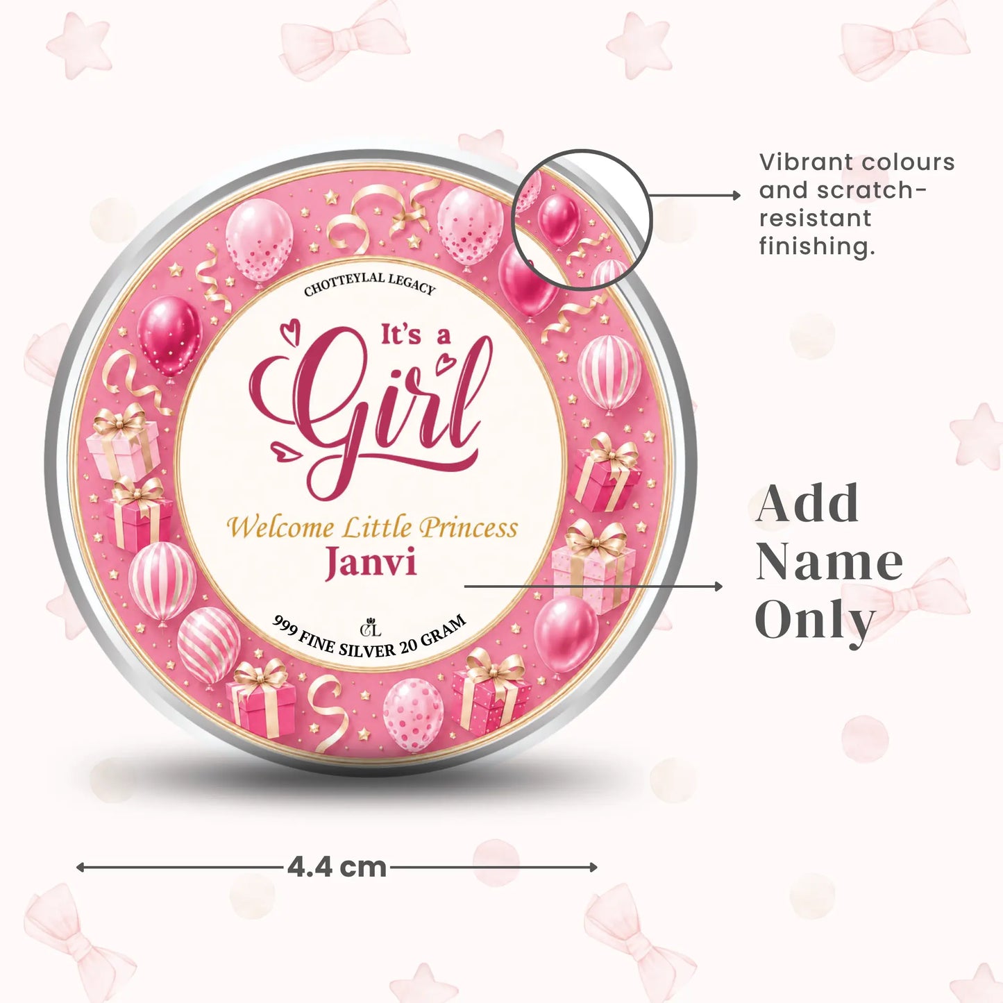 It's A Girl Silver Coin For Baby Announcements - Add Photo & Name