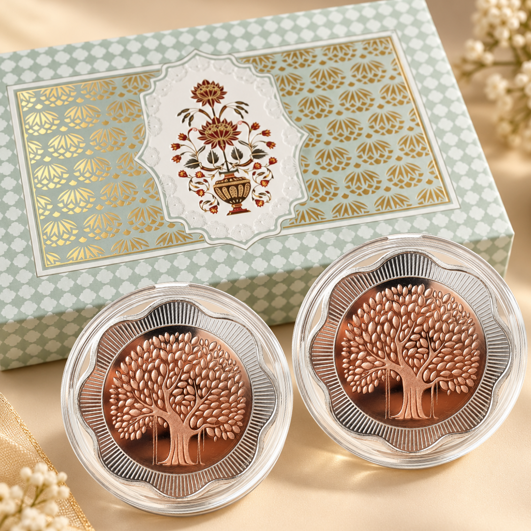 Banyan Tree, Rose Gold, Floral Shape - Set of 2 Coins (50 g Each, Total 100 g)