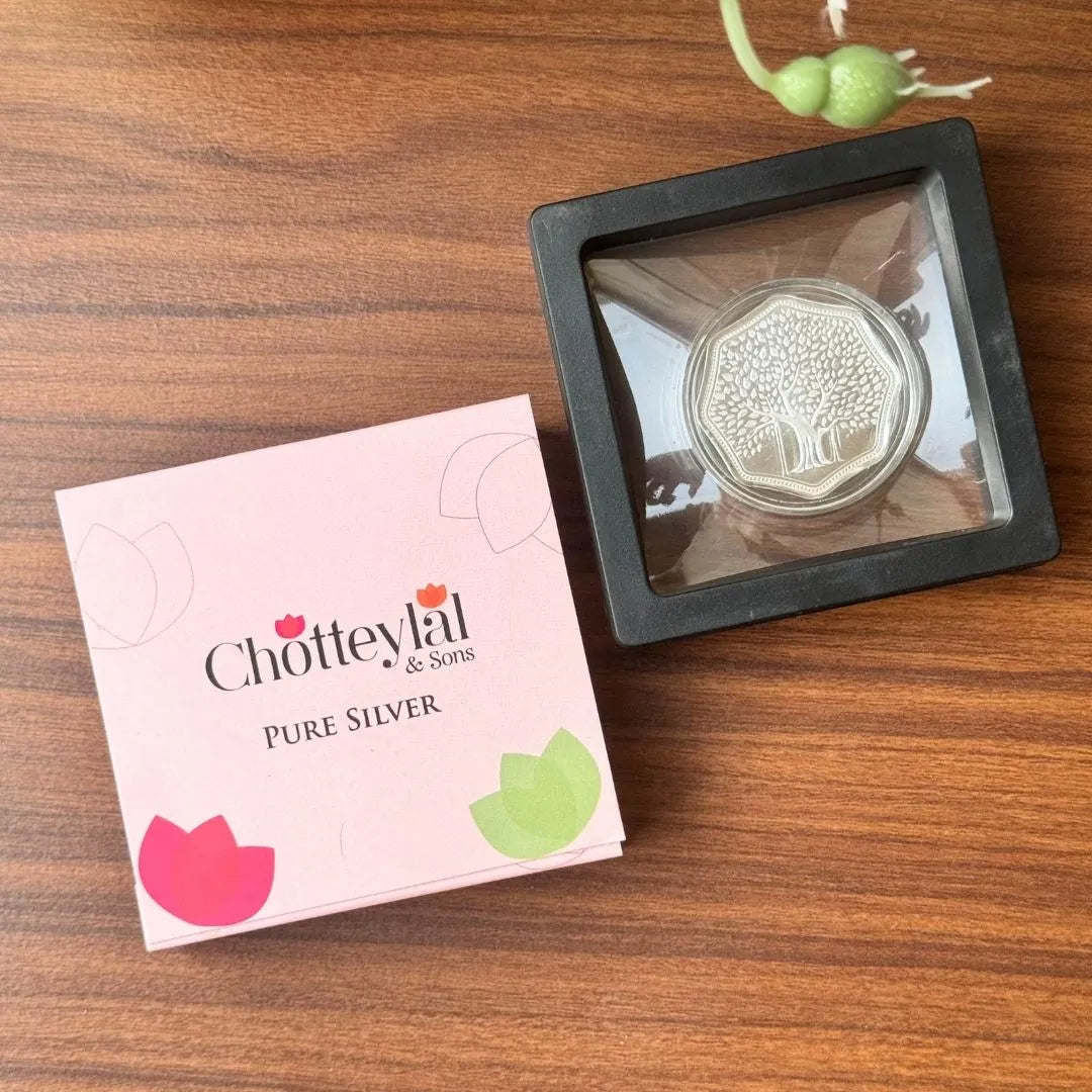 Banyan Tree, Silver, Octagon Shape, 2 gm, 999 Purity Silver Coin - Ready To Ship