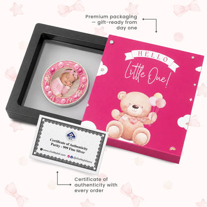 It's A Girl Silver Coin For Baby Announcements - Add Photo & Name