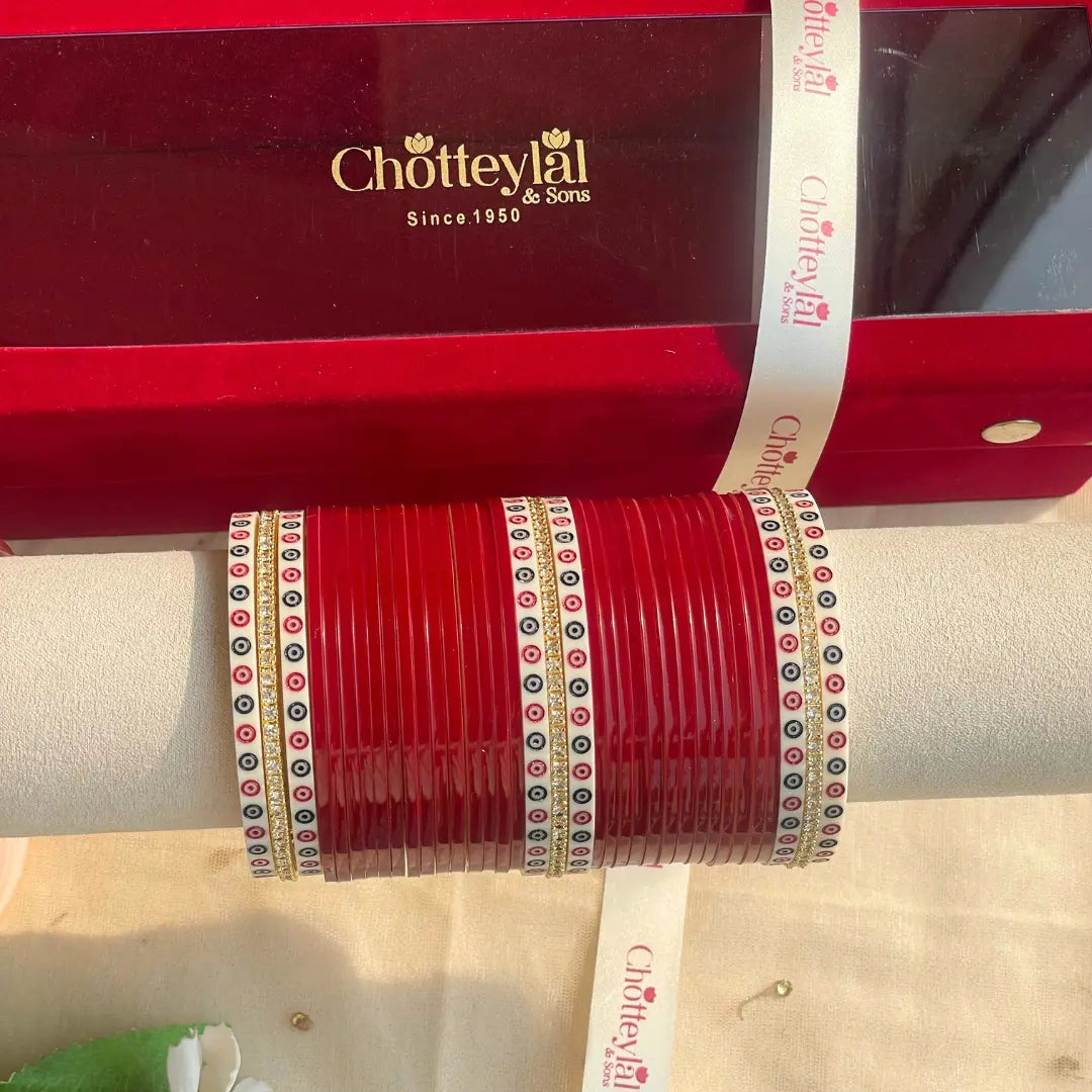 Pure Pearl Classic Heritage Diamond Maroon Chooda Set of 31