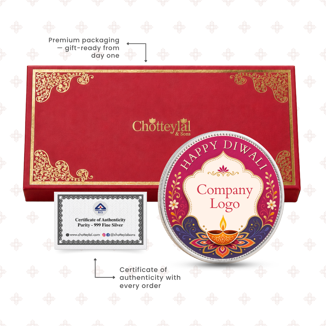 20g Diwali Silver Coin | Elegant 999 Fine Silver Corporate Gift