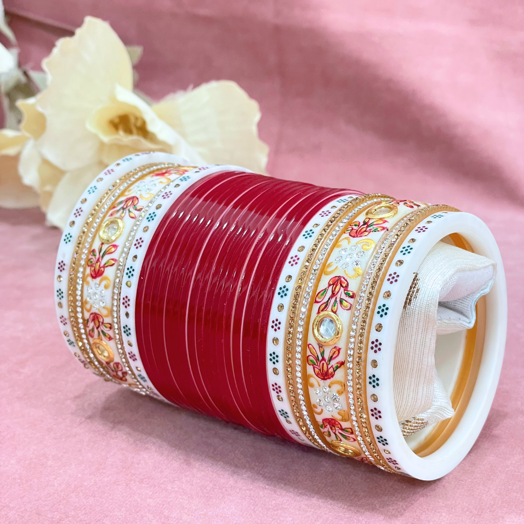 Semi Pearl Dark Red Designer Chuda | Chura | Chooda