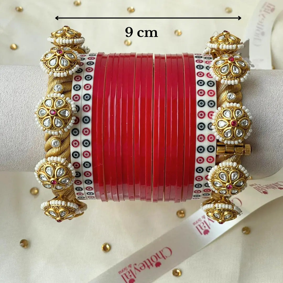 Pure Pearl Classic Kundan Diamond Red Chooda Set of 21