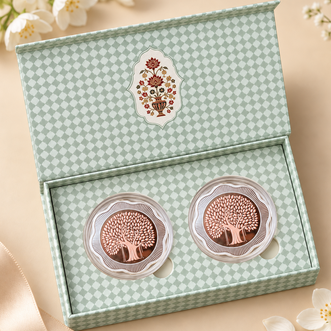Banyan Tree, Rose Gold, Floral Shape - Set of 2 Coins (50 g Each, Total 100 g)