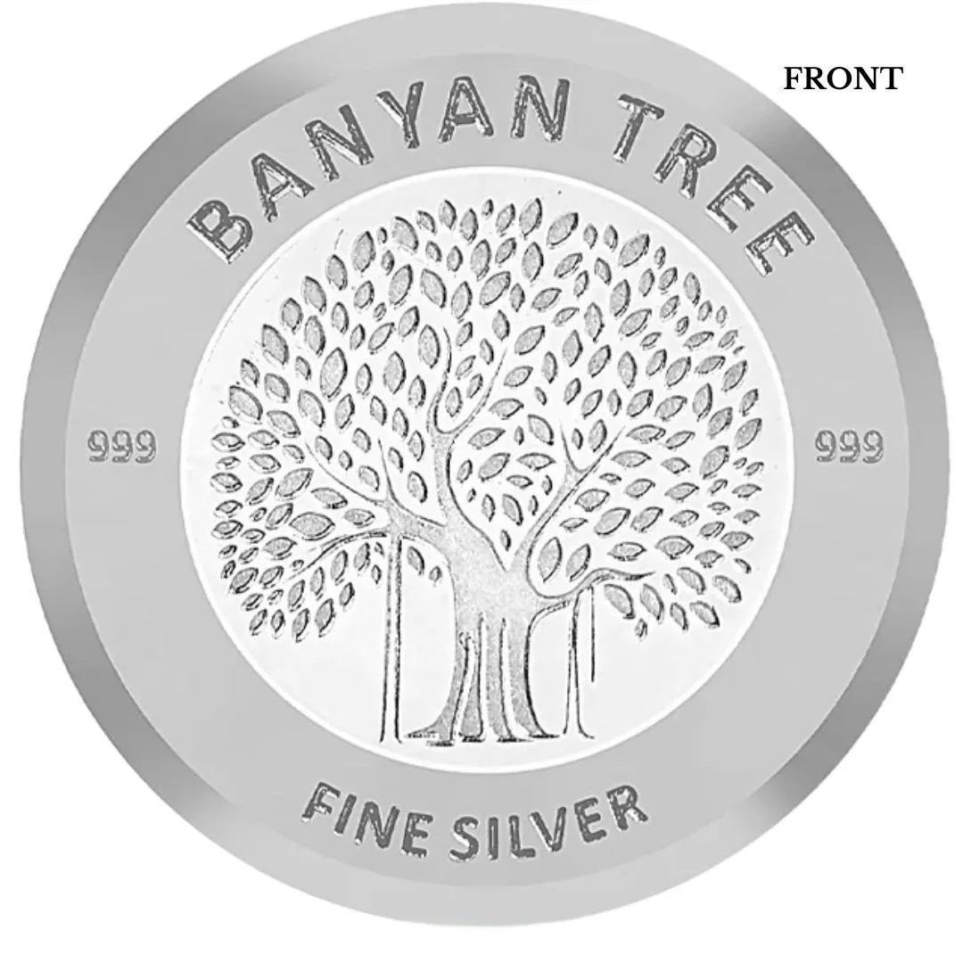 Banyan Tree Design, Silver Finish, Round Shape, Set of 3 Coins (3 Gram Each), Shubh Deepawali Packaging999 Purity Silver Coin - Ready To Ship