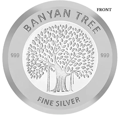 Banyan Tree Design, Silver Finish, Round Shape, Set of 3 Coins (3 Gram Each), Shubh Deepawali Packaging999 Purity Silver Coin - Ready To Ship