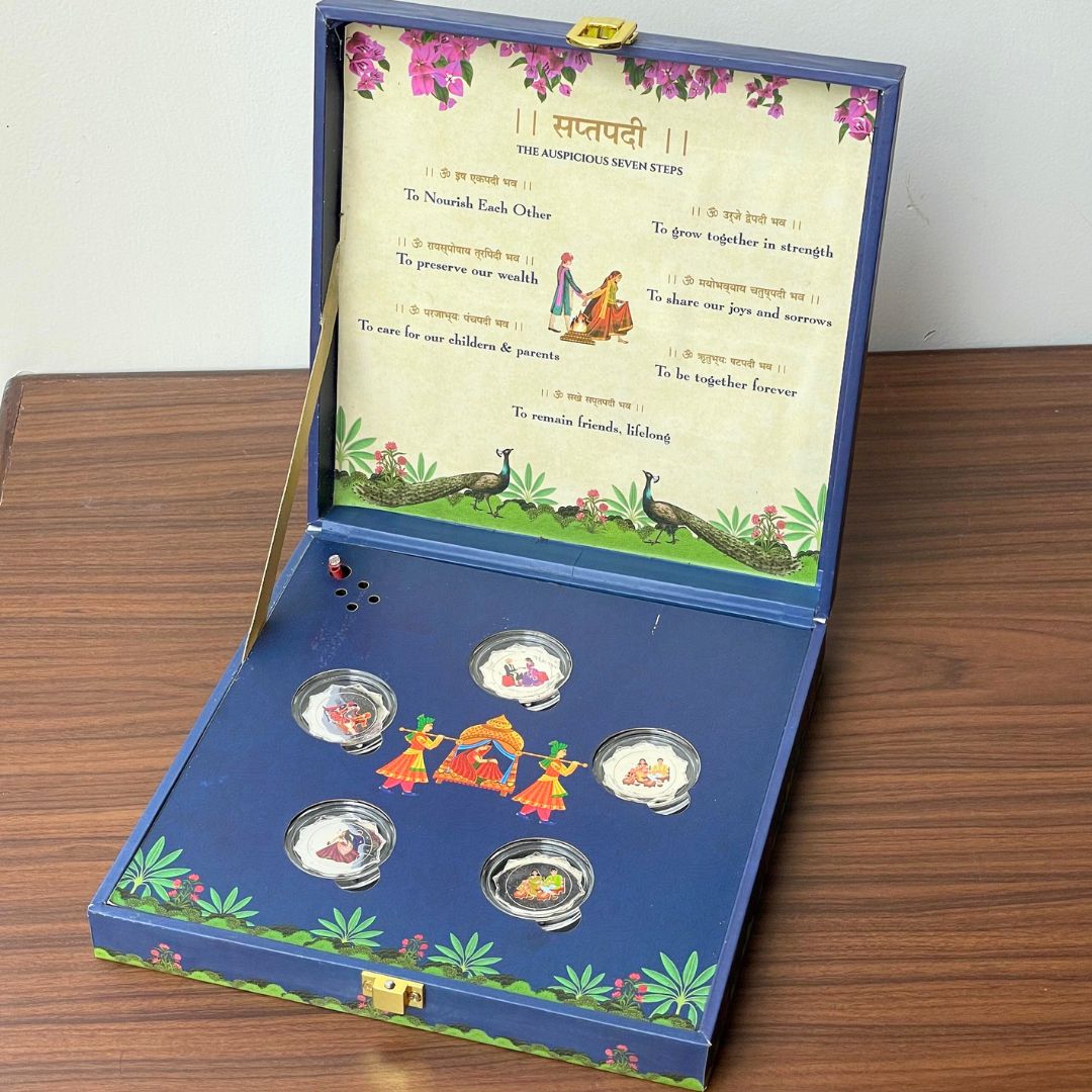 Musical 7 Vachan Baraati Coin Box Set, Round Shape, 999 Purity - Ready To Ship
