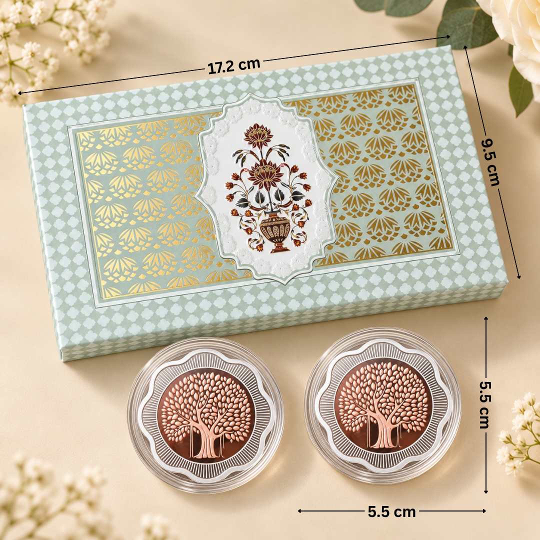 Banyan Tree, Rose Gold, Floral Shape - Set of 2 Coins (50 g Each, Total 100 g)
