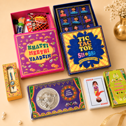 Happy Rakhi 6-In-1 Gift Hamper - 999 Silver Coin + 5 Gifts