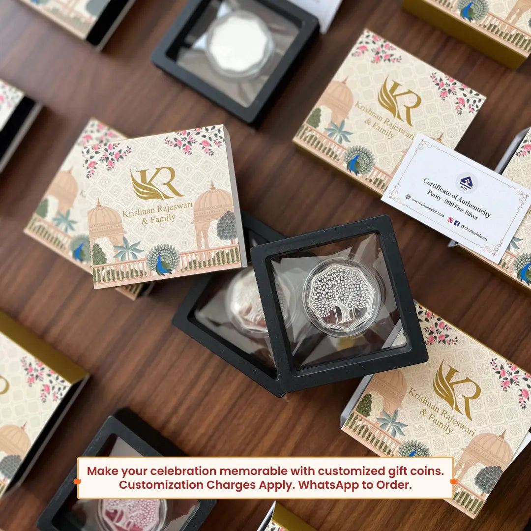 Banyan Tree, Silver, Octagon Shape, 5 gm, 999 Purity Silver Coin - Ready To Ship