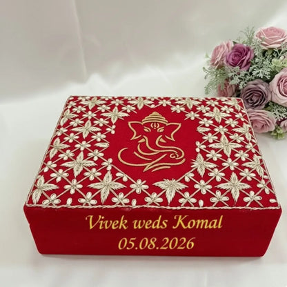 Royal Ganesh Ji Chooda Box for Traditional Weddings with 2 Line Text