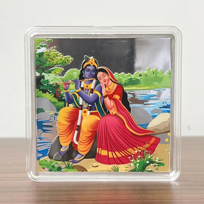 Radha Krishan, Square Shape, 40gm, 999 Purity UV Silver Coin