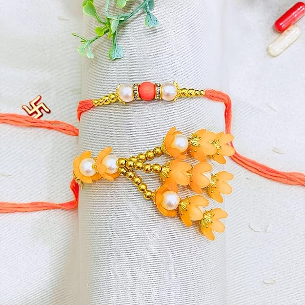 Pair Rakhi - Beautiful Yellow Flower Design