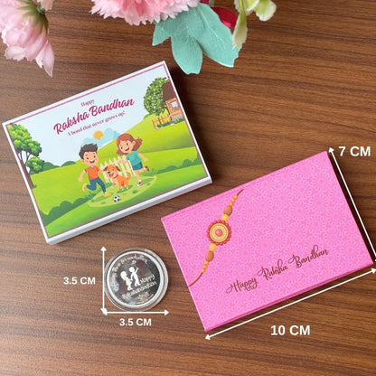Sibling Goals, Happy Raksha Bandhan Box, Rakhi On Hand 10gm Silver Coin - 999 Purity Silver Coin