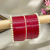 Deep Red Chooda Design With Pearl Bangles
