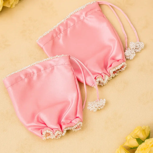 Parineeti Chopra Inspired Baby Pink Satin Chooda Cover With Pearl Beads - Ships Immediately