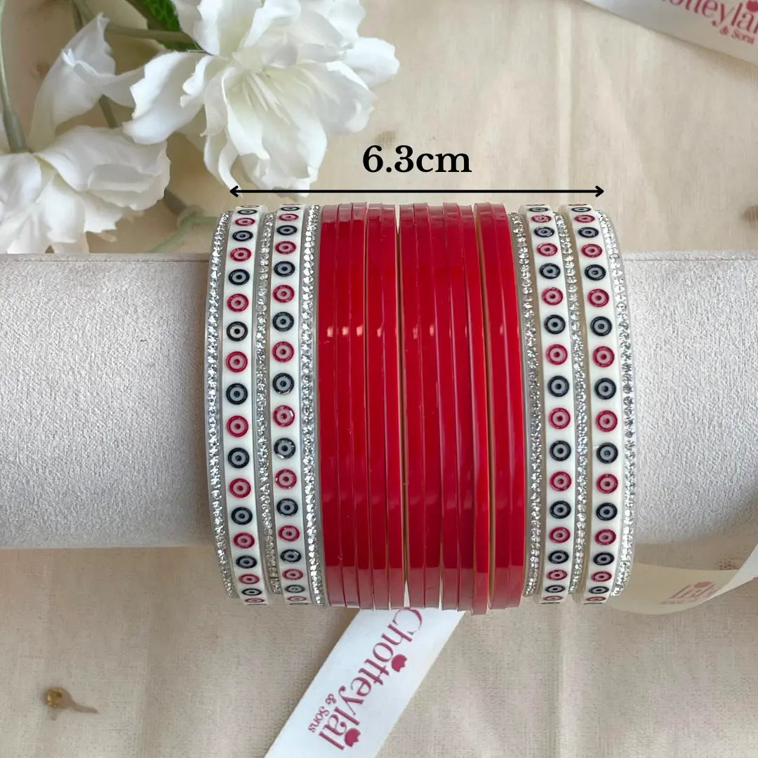 Pure Pearl Classic Heritage Diamond Dark Red Chooda Set of 15