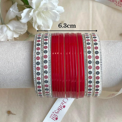 Pure Pearl Classic Heritage Diamond Dark Red Chooda Set of 15