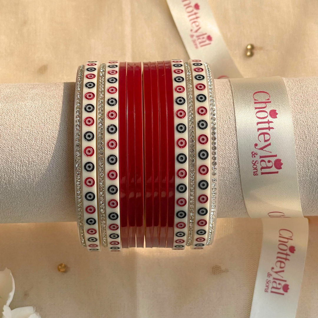 Pure Pearl Classic Heritage Diamond Maroon Chooda – Set of 11