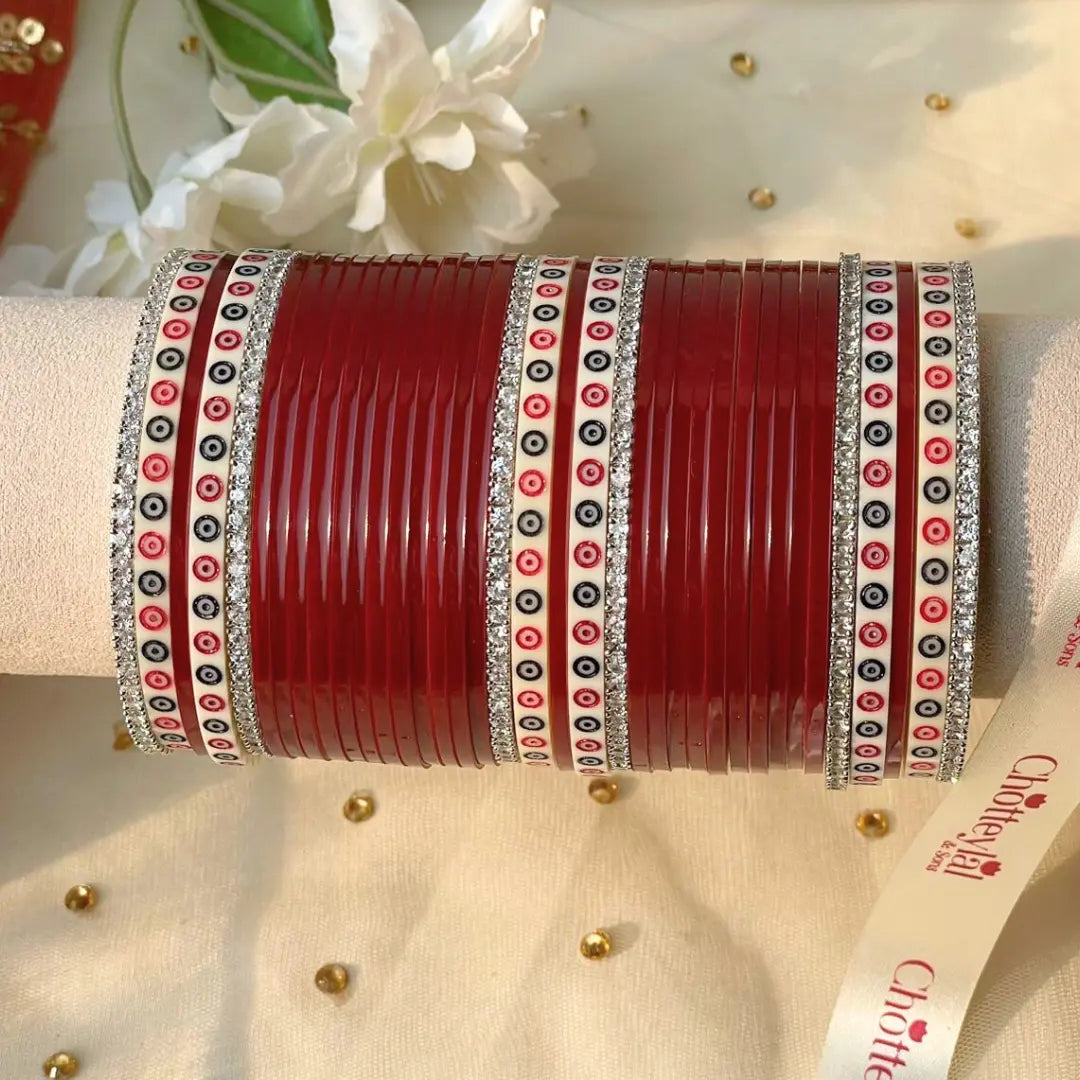 Pure Pearl Classic Heritage Diamond Maroon Chooda Set of 31