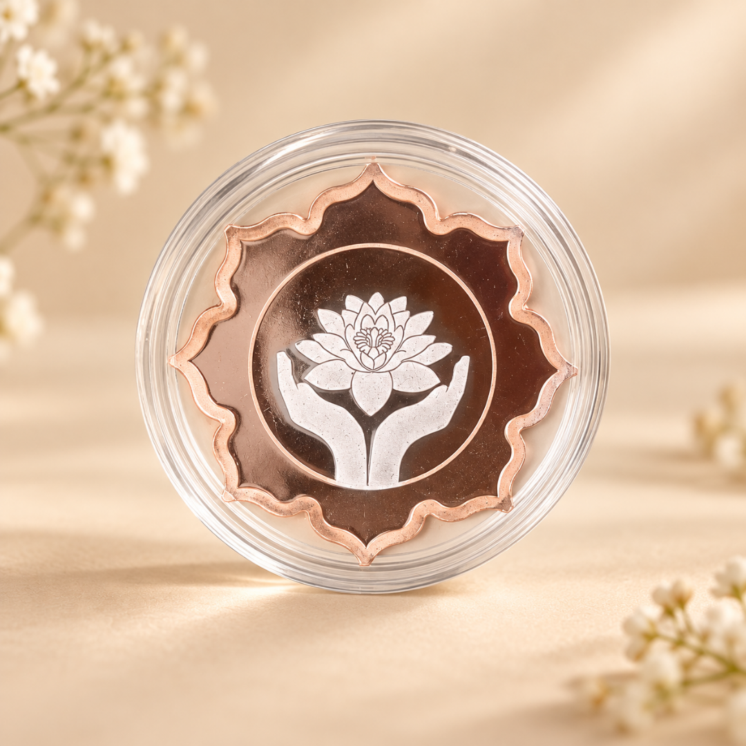 Lotus In Hand, Rose Gold, Lotus Shape - Set of 2 Coins (50 g Each, Total 100 g)