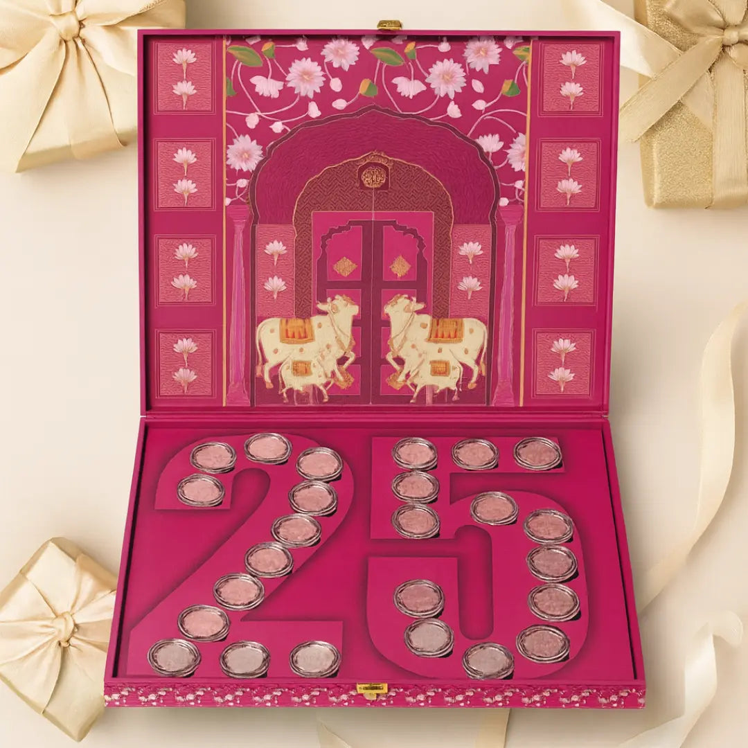 Celebration 25 Coin Box, Banyan Tree Design, Lotus Shape, Set of 25 Coins (2 Gram Each), 999 Purity - Ready To Ship