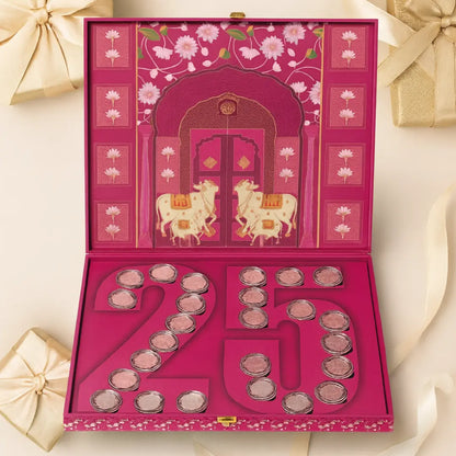 Celebration 25 Coin Box, Banyan Tree Design, Lotus Shape, Set of 25 Coins (2 Gram Each), 999 Purity - Ready To Ship