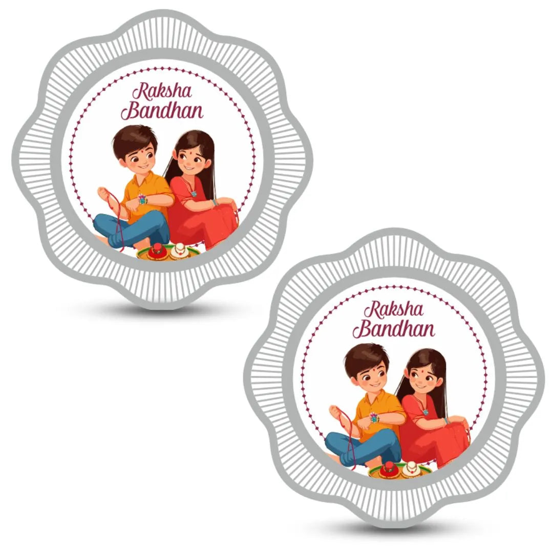 Happy Raksha Bandhan Box, 5gm Floral Silver Coin (Set of 2) With Rakhi Card - 999 Purity Silver Coin